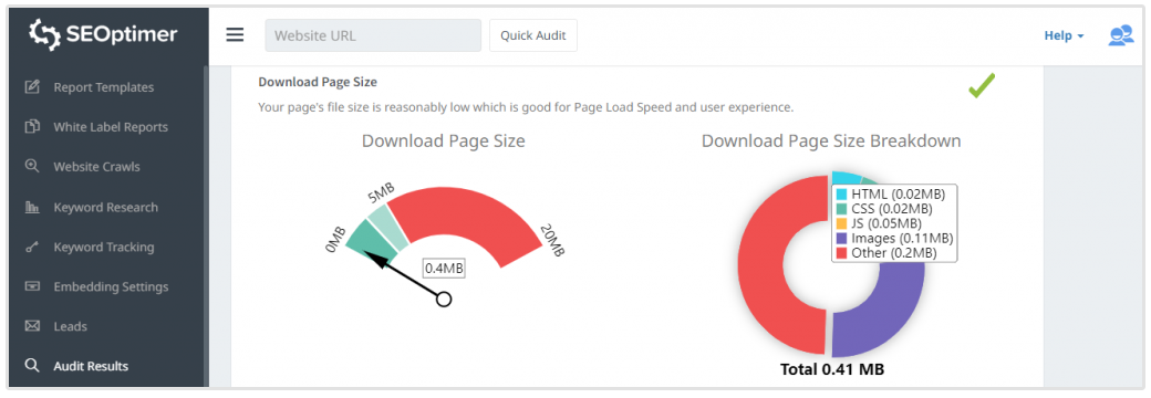 dimensione della pagina di download